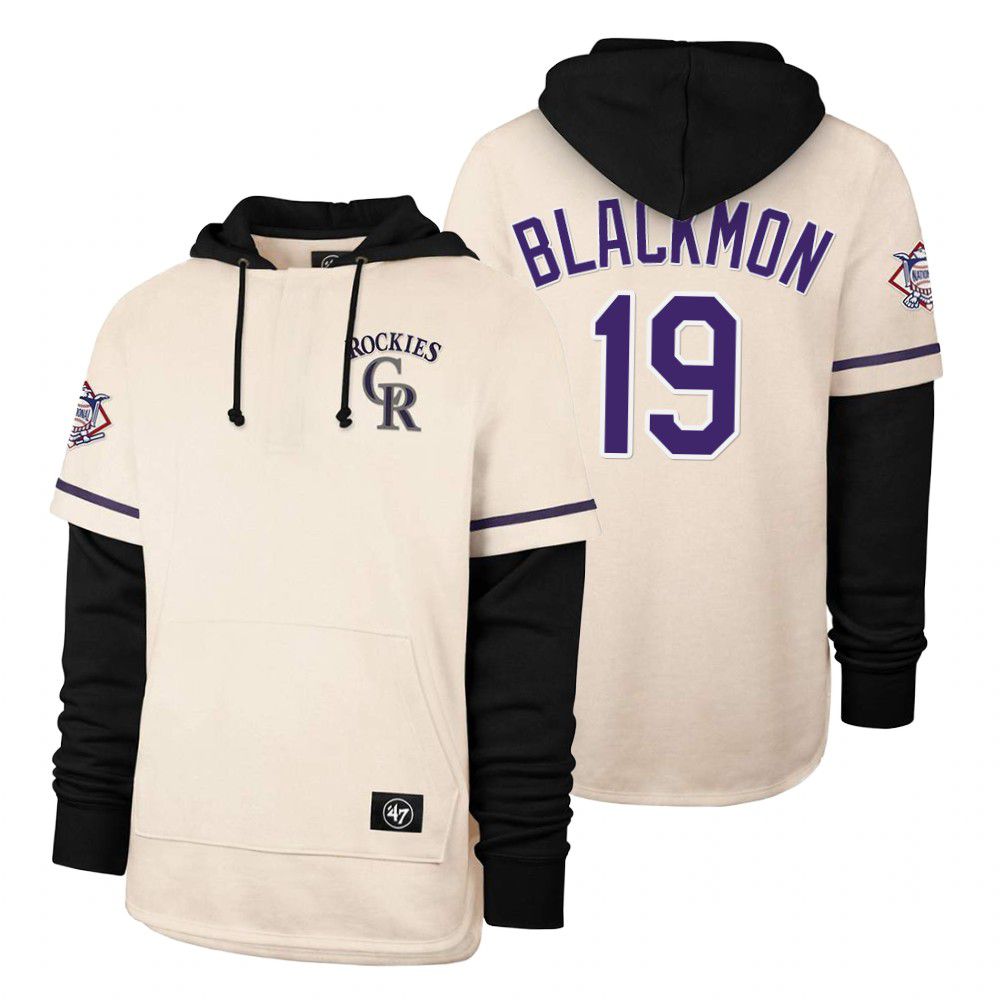 Men Colorado Rockies #19 Blackmon Cream 2021 Pullover Hoodie MLB Jersey